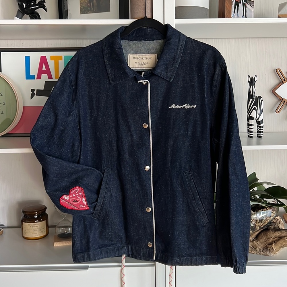 NWT ✨ RARE Maison Kitsune Paris Denim Jacket w/Paisley Heart on Sleeve Unisex M